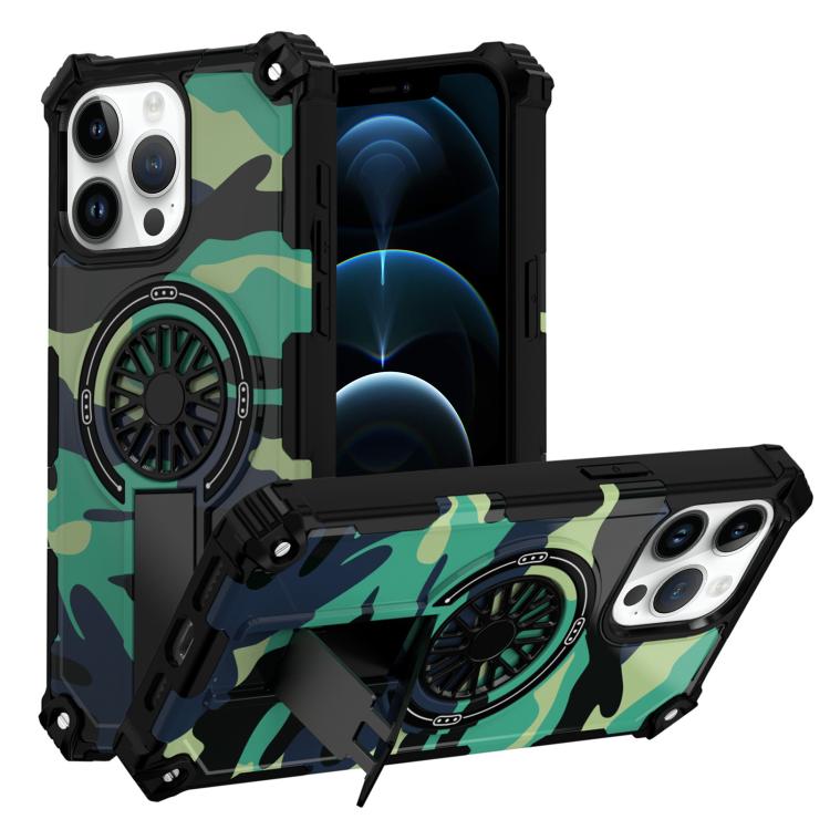 Camouflage Kickstand Rotating Shaft MagSafe Phone Case, For iPhone 13 Pro Max, For iPhone 13 Pro, For iPhone 12 / 12 Pro