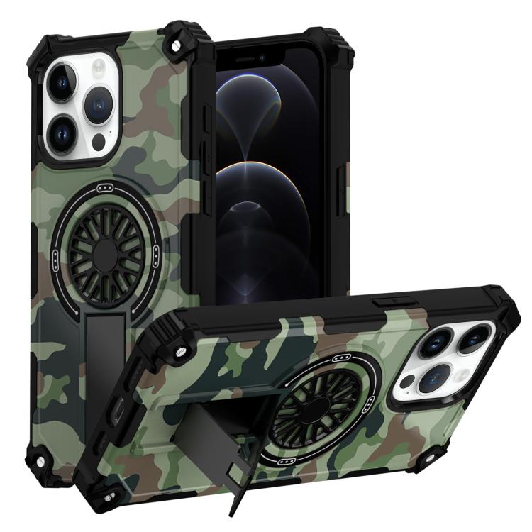Camouflage Kickstand Rotating Shaft MagSafe Phone Case, For iPhone 13 Pro Max, For iPhone 13 Pro, For iPhone 12 / 12 Pro