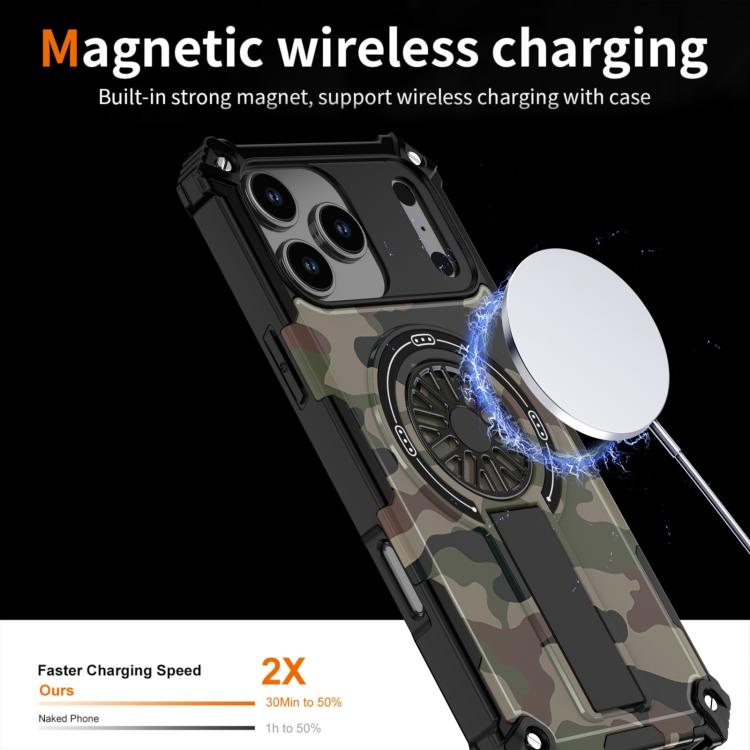 Camouflage Kickstand Rotating Shaft MagSafe Phone Case, For iPhone 13 Pro Max, For iPhone 13 Pro, For iPhone 12 / 12 Pro