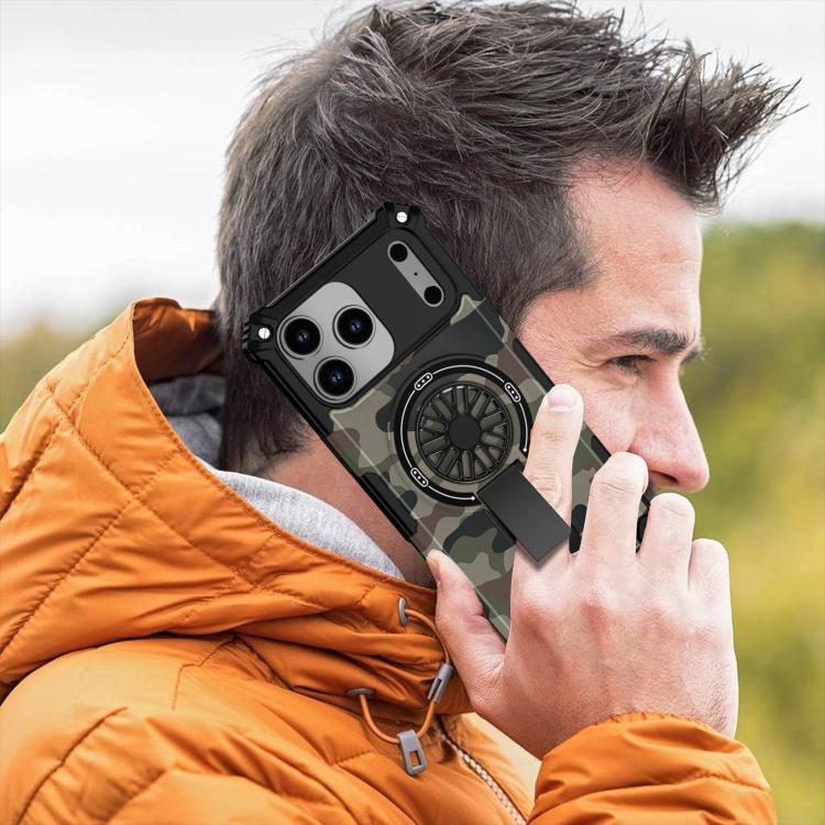 Camouflage Kickstand Rotating Shaft MagSafe Phone Case, For iPhone 13 Pro Max, For iPhone 13 Pro, For iPhone 12 / 12 Pro