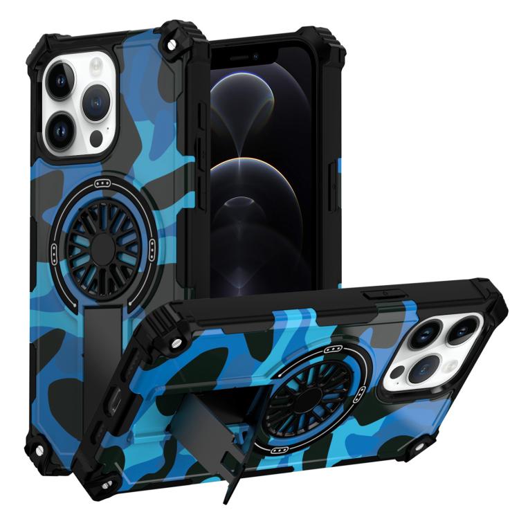 Camouflage Kickstand Rotating Shaft MagSafe Phone Case, For iPhone 13 Pro Max, For iPhone 13 Pro, For iPhone 12 / 12 Pro