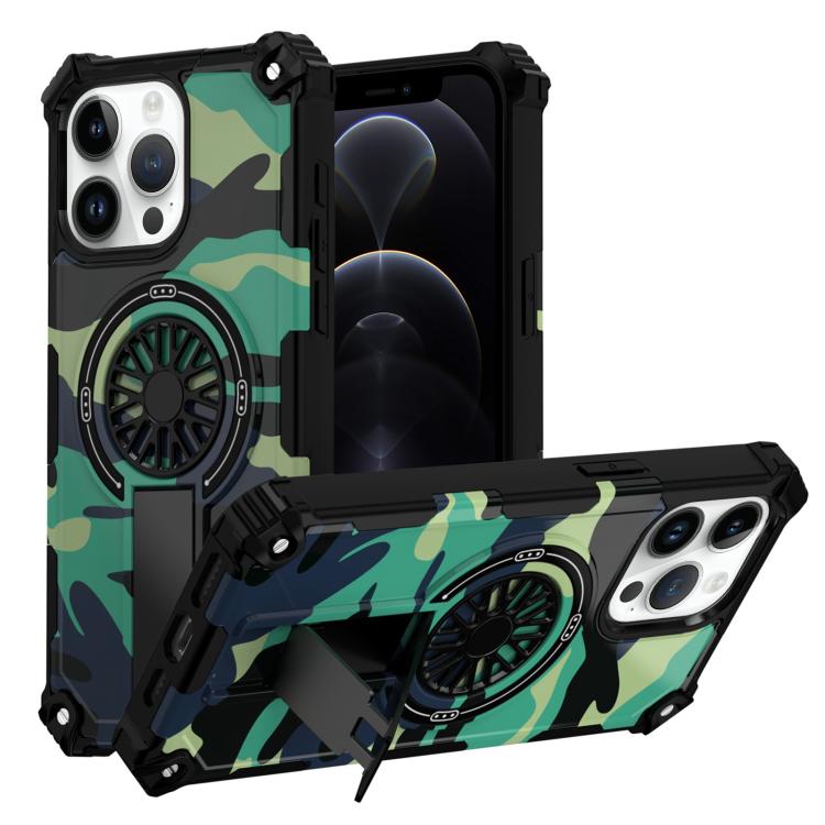 Camouflage Kickstand Rotating Shaft MagSafe Phone Case, For iPhone 13 Pro Max, For iPhone 13 Pro, For iPhone 12 / 12 Pro