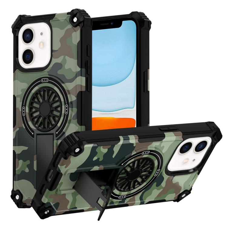 Camouflage Kickstand Rotating Shaft MagSafe Phone Case, For iPhone 13 Pro Max, For iPhone 13 Pro, For iPhone 12 / 12 Pro