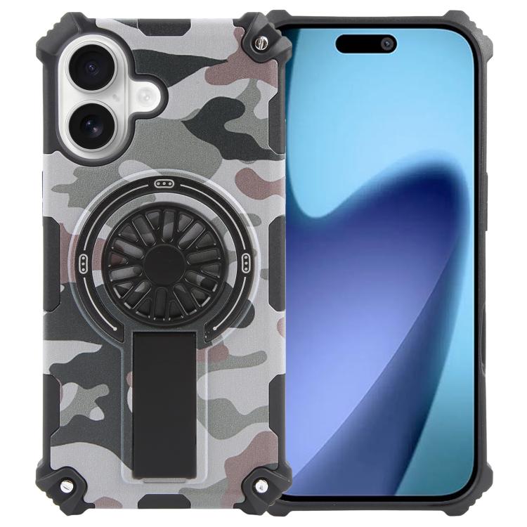 Camouflage Kickstand Rotating Shaft MagSafe Phone Case, For iPhone 16 Pro Max, For iPhone 16 Pro, For iPhone 16 Plus