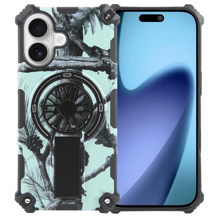 Camouflage Kickstand Rotating Shaft MagSafe Phone Case, For iPhone 16 Pro Max, For iPhone 16 Pro, For iPhone 16 Plus
