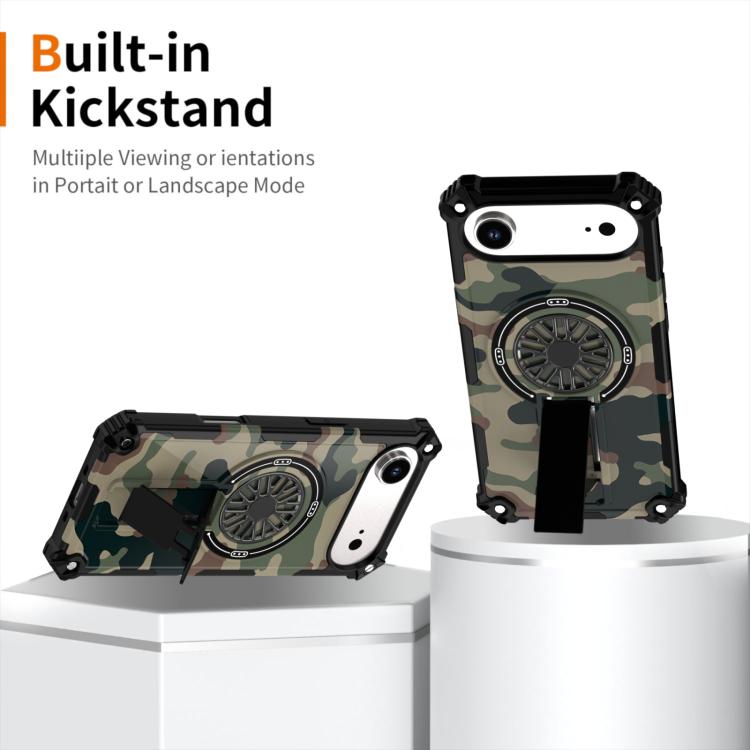 Camouflage Kickstand Rotating Shaft MagSafe Phone Case, For iPhone 16, For iPhone 15 Pro Max, For iPhone 15 Pro
