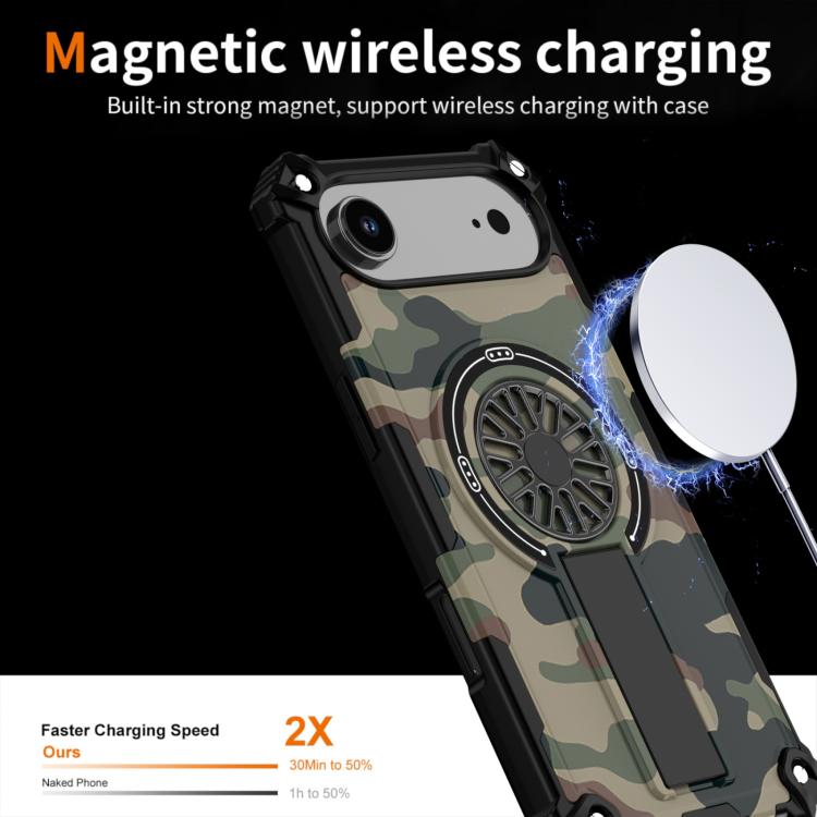 Camouflage Kickstand Rotating Shaft MagSafe Phone Case, For iPhone 16, For iPhone 15 Pro Max, For iPhone 15 Pro
