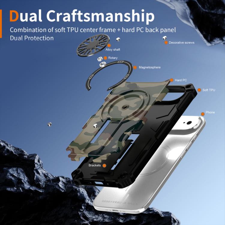 Camouflage Kickstand Rotating Shaft MagSafe Phone Case, For iPhone 16, For iPhone 15 Pro Max, For iPhone 15 Pro