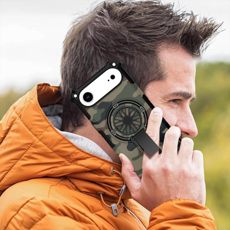 Camouflage Kickstand Rotating Shaft MagSafe Phone Case, For iPhone 16, For iPhone 15 Pro Max, For iPhone 15 Pro