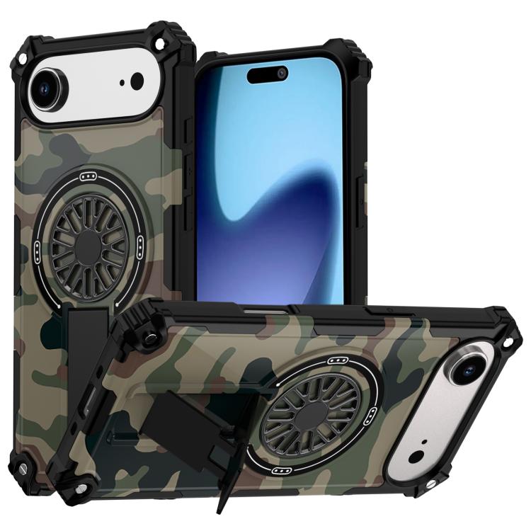 Camouflage Kickstand Rotating Shaft MagSafe Phone Case, For iPhone 16, For iPhone 15 Pro Max, For iPhone 15 Pro