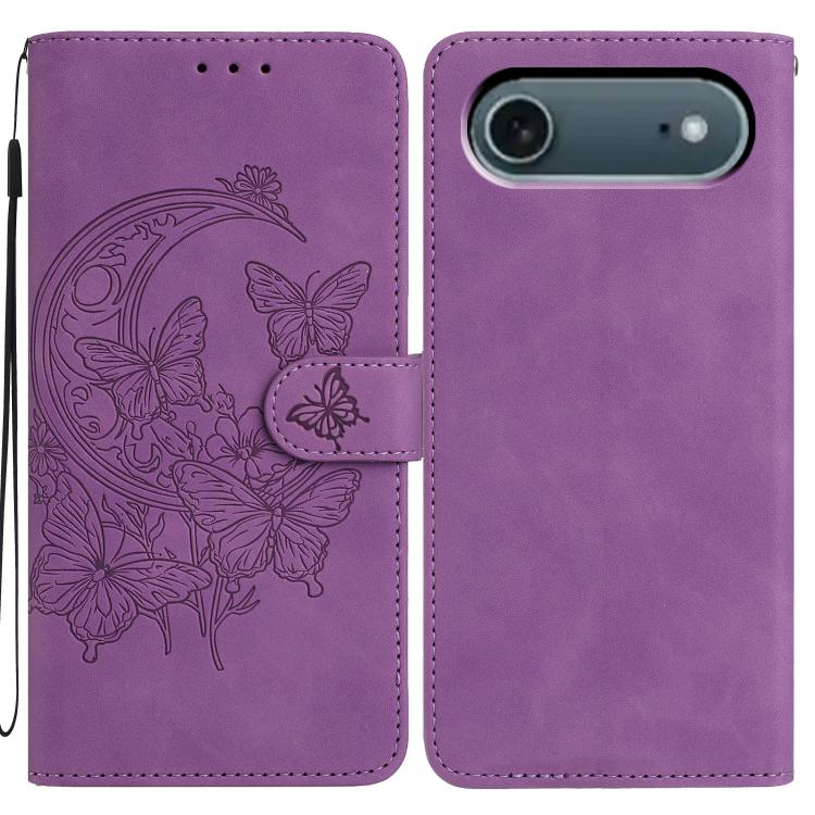 Moonlit Butterfly Dance Pattern Embossed Leather Phone Case, For iPhone 17 Air