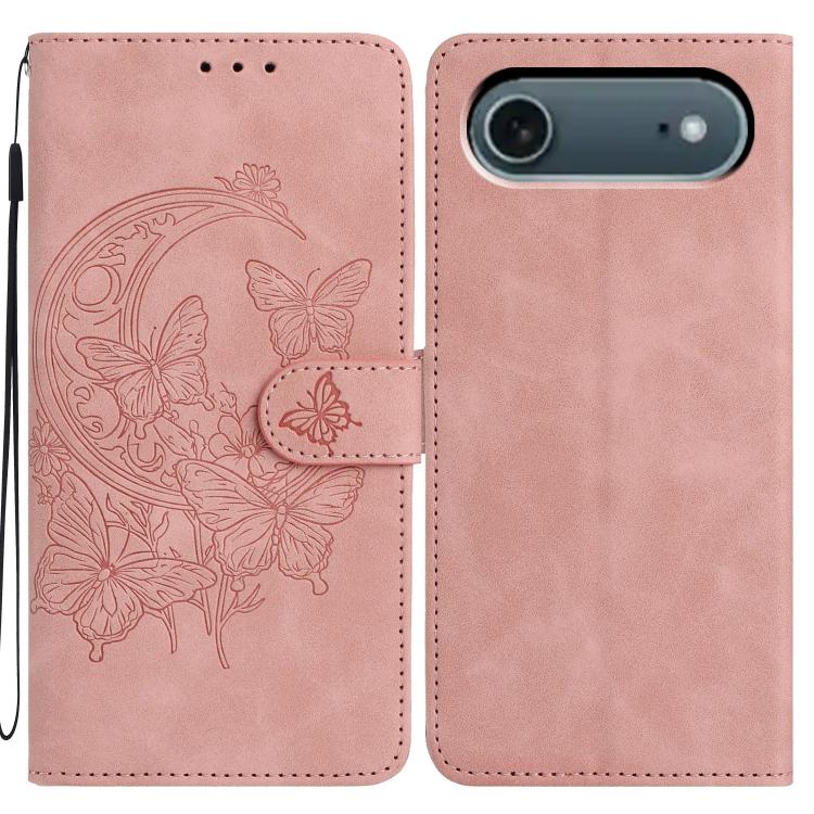 Moonlit Butterfly Dance Pattern Embossed Leather Phone Case, For iPhone 17 Air