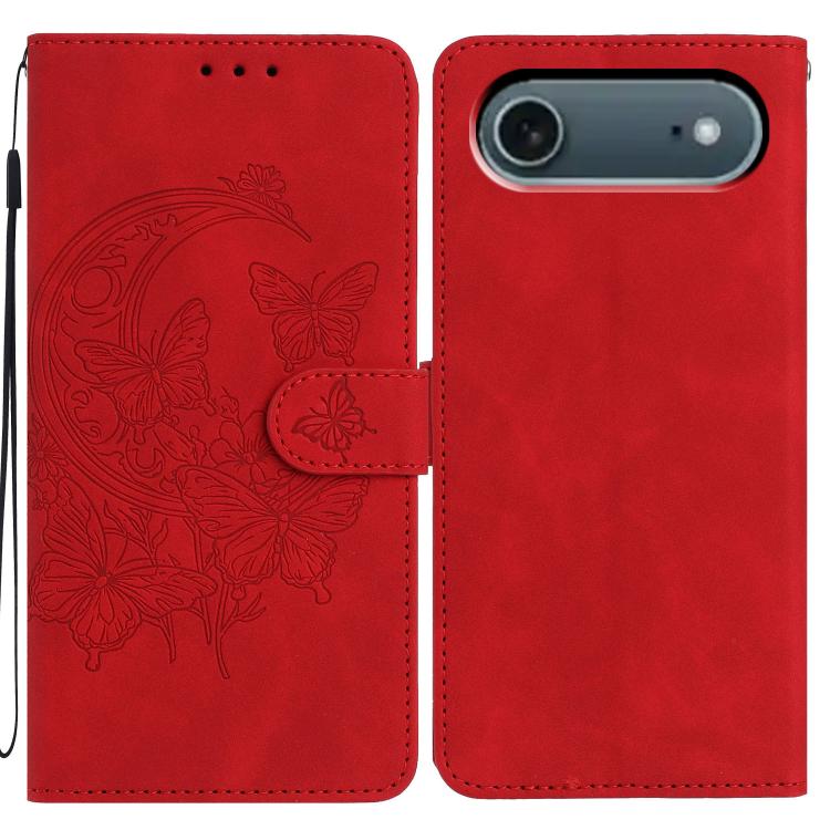 Moonlit Butterfly Dance Pattern Embossed Leather Phone Case, For iPhone 17 Air