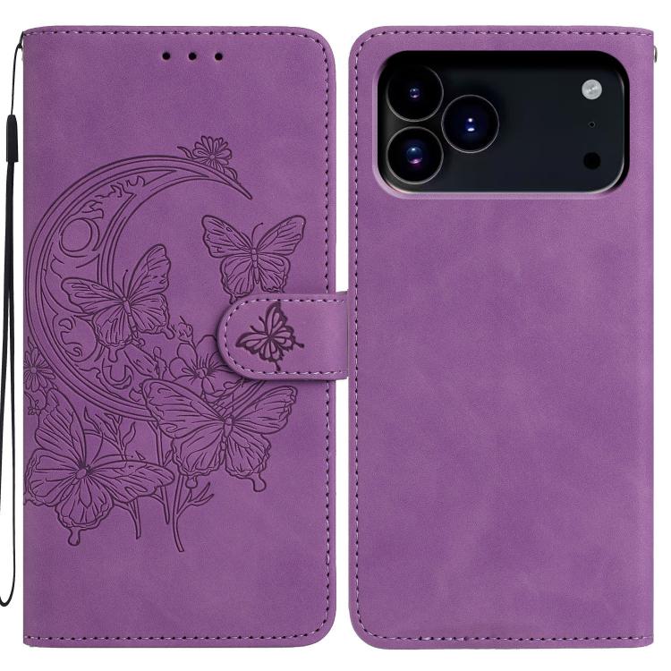 Moonlit Butterfly Dance Pattern Embossed Leather Phone Case, For iPhone 17 Pro Max, For iPhone 17 Pro, For iPhone 17