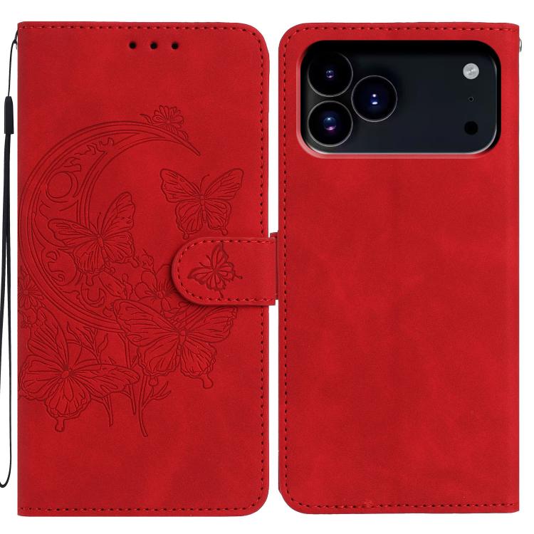 Moonlit Butterfly Dance Pattern Embossed Leather Phone Case, For iPhone 17 Pro Max, For iPhone 17 Pro, For iPhone 17
