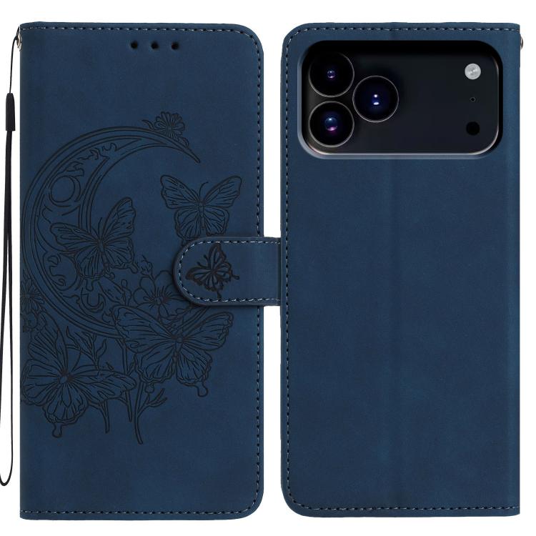 Moonlit Butterfly Dance Pattern Embossed Leather Phone Case, For iPhone 17 Pro Max, For iPhone 17 Pro, For iPhone 17