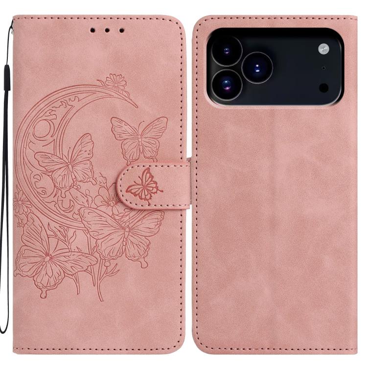 Moonlit Butterfly Dance Pattern Embossed Leather Phone Case, For iPhone 17 Pro Max, For iPhone 17 Pro, For iPhone 17