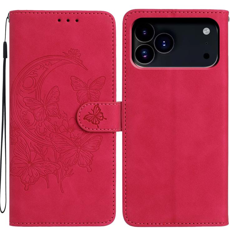 Moonlit Butterfly Dance Pattern Embossed Leather Phone Case, For iPhone 17 Pro Max, For iPhone 17 Pro, For iPhone 17