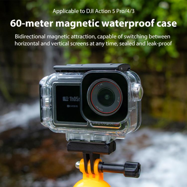 For DJI Osmo Action 5 Pro Magnetic 60m Waterproof Case, Diving Waterproof Case, Diving Case + Gift Kit, Diving Case with Base + Gift Kit