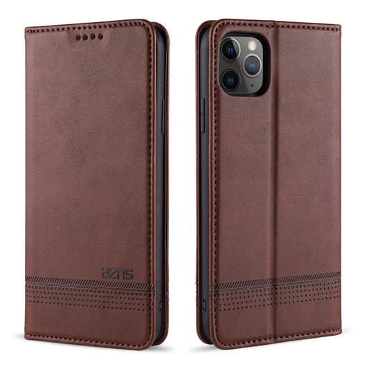 AZNS magnetic calf leather flip case for iPhone 11 Pro with card slots and wallet holder