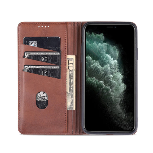iPhone 11 magnetic leather case front view showing texture detail and closure