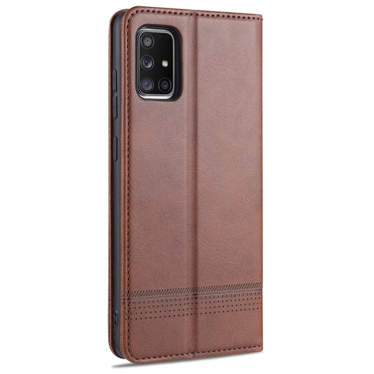 Galaxy A71 leather case card slot details magnetic flip design AZNS brand