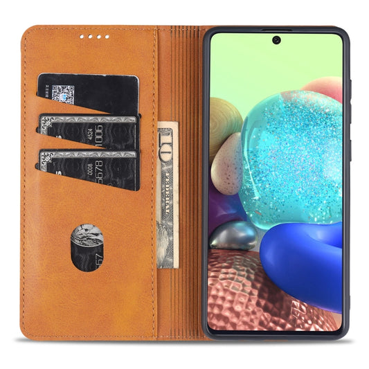 Magnetic flip leather case Galaxy A71 side profile metallic closure detail