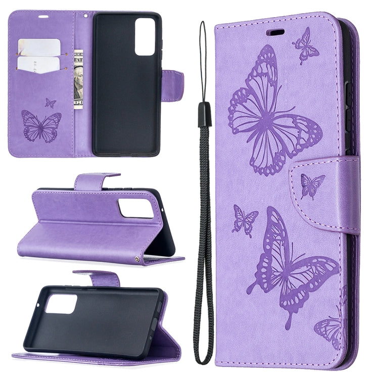 Embossing Two Butterflies Pattern Horizontal Flip PU Leather Case with Holder & Card Slot & Wallet & Lanyard, For Galaxy S20 FE 5G / S20 Lite