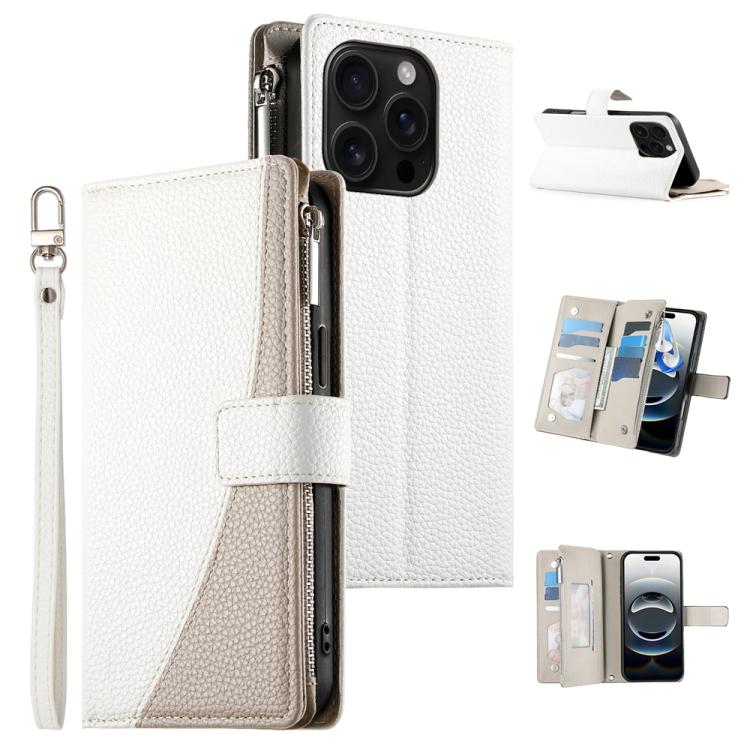 Stitching Multi-card Zipper Wallet Leather Phone Case with Short Strap, For iPhone 16e, For iPhone 16 Pro Max, For iPhone 16 Pro, For iPhone 16 Plus