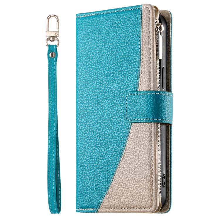 Stitching Multi-card Zipper Wallet Leather Phone Case with Short Strap, For iPhone 15, For iPhone 14 Plus, For iPhone 14 / 13, For iPhone 14 Pro