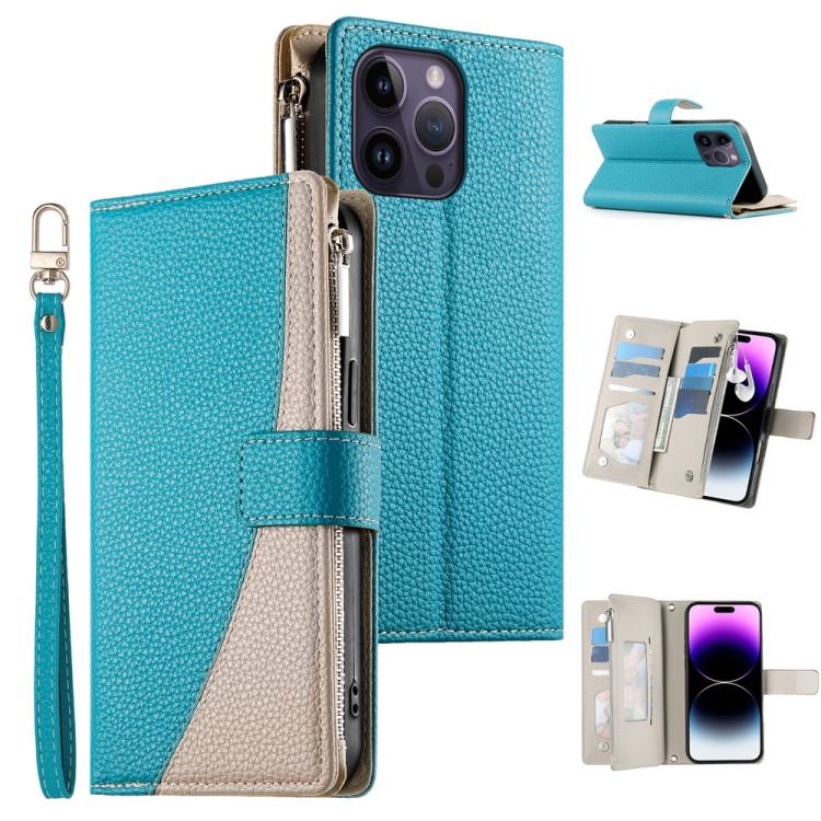 Stitching Multi-card Zipper Wallet Leather Phone Case with Short Strap, For iPhone 14 Pro Max, For iPhone SE 2022 / SE 2020 / 8 / 7, For iPhone 13 Pro Max, For iPhone 13 Pro