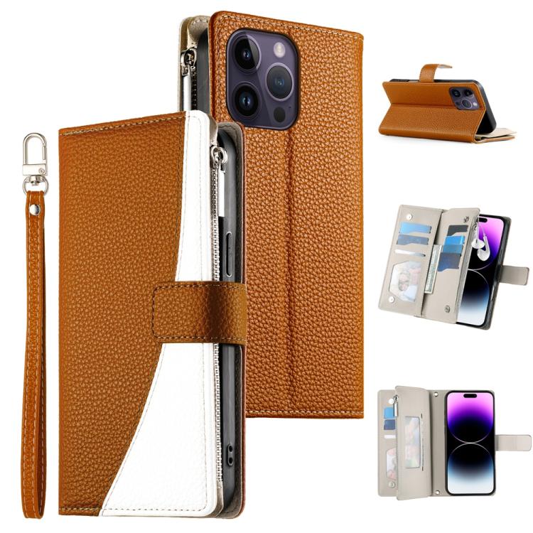 Stitching Multi-card Zipper Wallet Leather Phone Case with Short Strap, For iPhone 14 Pro Max, For iPhone SE 2022 / SE 2020 / 8 / 7, For iPhone 13 Pro Max, For iPhone 13 Pro