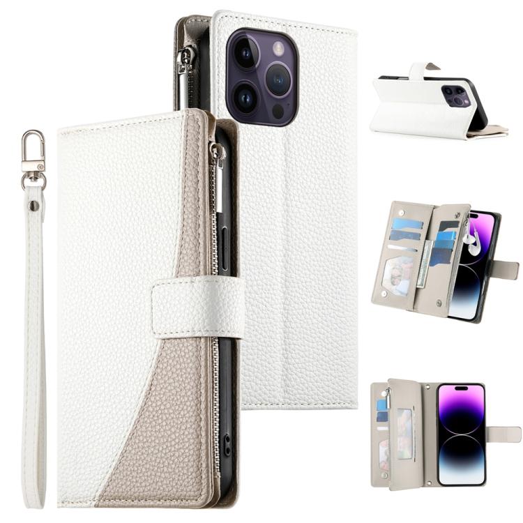 Stitching Multi-card Zipper Wallet Leather Phone Case with Short Strap, For iPhone 14 Pro Max, For iPhone SE 2022 / SE 2020 / 8 / 7, For iPhone 13 Pro Max, For iPhone 13 Pro