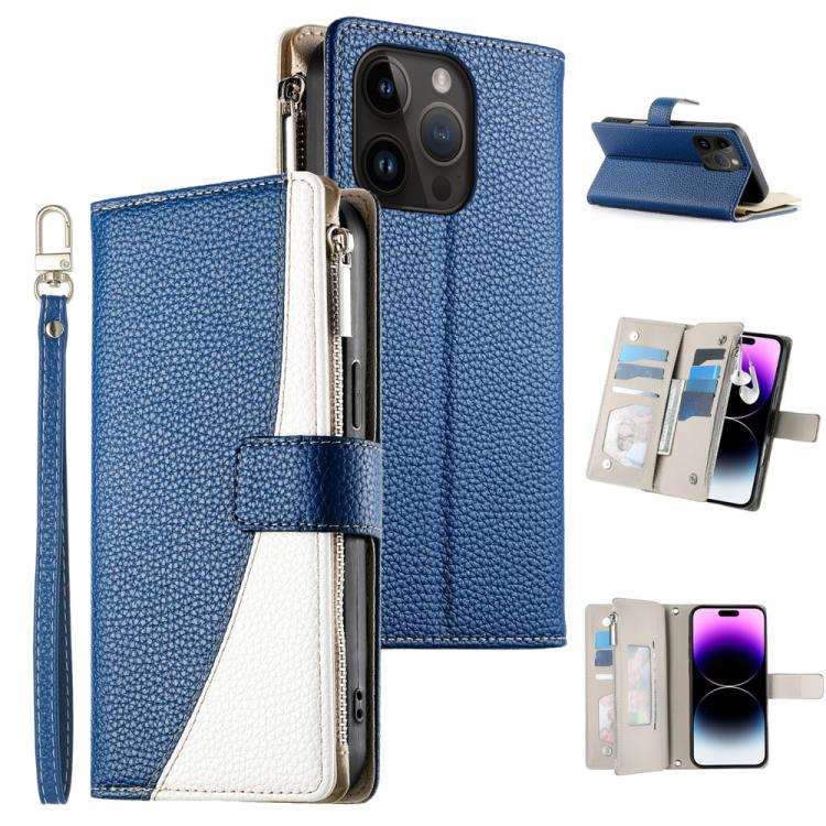 Stitching Multi-card Zipper Wallet Leather Phone Case with Short Strap, For iPhone 15, For iPhone 14 Plus, For iPhone 14 / 13, For iPhone 14 Pro