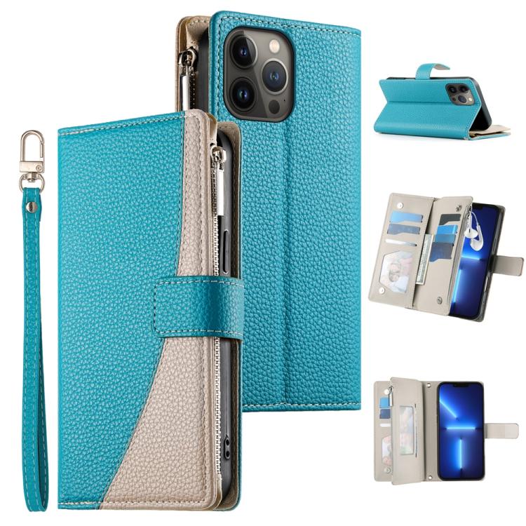 Stitching Multi-card Zipper Wallet Leather Phone Case with Short Strap, For iPhone 14 Pro Max, For iPhone SE 2022 / SE 2020 / 8 / 7, For iPhone 13 Pro Max, For iPhone 13 Pro