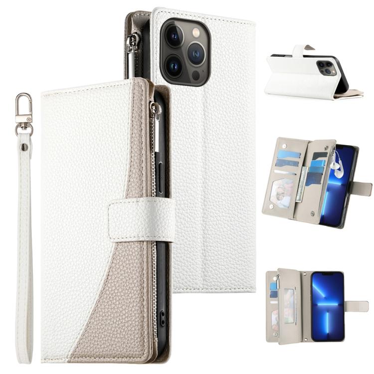 Stitching Multi-card Zipper Wallet Leather Phone Case with Short Strap, For iPhone 14 Pro Max, For iPhone SE 2022 / SE 2020 / 8 / 7, For iPhone 13 Pro Max, For iPhone 13 Pro