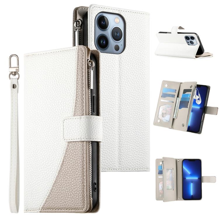 Stitching Multi-card Zipper Wallet Leather Phone Case with Short Strap, For iPhone 14 Pro Max, For iPhone SE 2022 / SE 2020 / 8 / 7, For iPhone 13 Pro Max, For iPhone 13 Pro