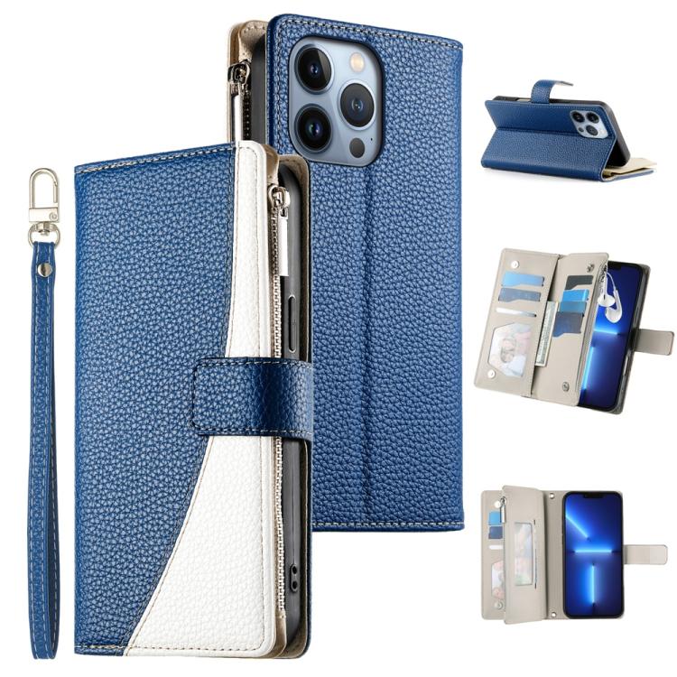 Stitching Multi-card Zipper Wallet Leather Phone Case with Short Strap, For iPhone 14 Pro Max, For iPhone SE 2022 / SE 2020 / 8 / 7, For iPhone 13 Pro Max, For iPhone 13 Pro