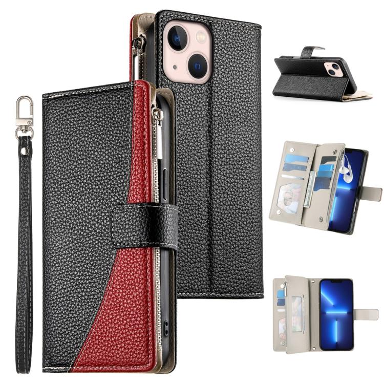 Stitching Multi-card Zipper Wallet Leather Phone Case with Short Strap, For iPhone 13 mini, For iPhone 12 / 12 Pro, For iPhone 12 Pro Max, For iPhone 12 mini