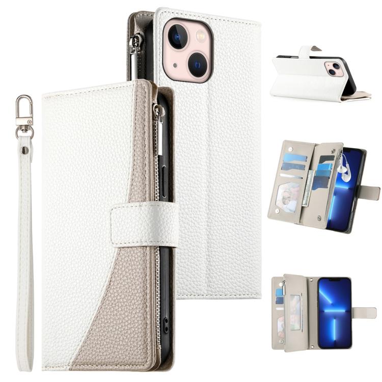 Stitching Multi-card Zipper Wallet Leather Phone Case with Short Strap, For iPhone 13 mini, For iPhone 12 / 12 Pro, For iPhone 12 Pro Max, For iPhone 12 mini