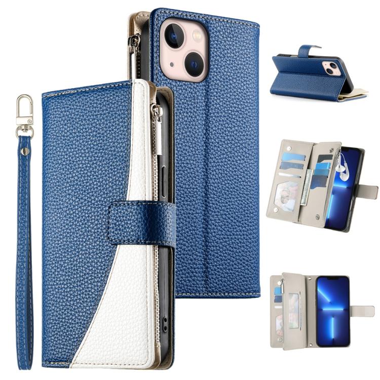 Stitching Multi-card Zipper Wallet Leather Phone Case with Short Strap, For iPhone 13 mini, For iPhone 12 / 12 Pro, For iPhone 12 Pro Max, For iPhone 12 mini