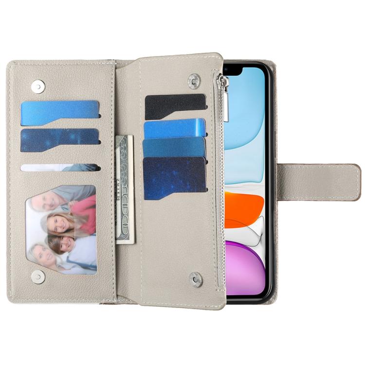 Stitching Multi-card Zipper Wallet Leather Phone Case with Short Strap, For iPhone 11 Pro Max, For iPhone 11, For iPhone 11 Pro, For iPhone X / XS