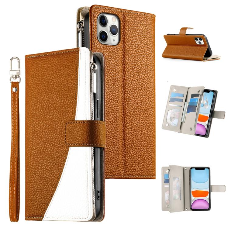 Stitching Multi-card Zipper Wallet Leather Phone Case with Short Strap, For iPhone 11 Pro Max, For iPhone 11, For iPhone 11 Pro, For iPhone X / XS