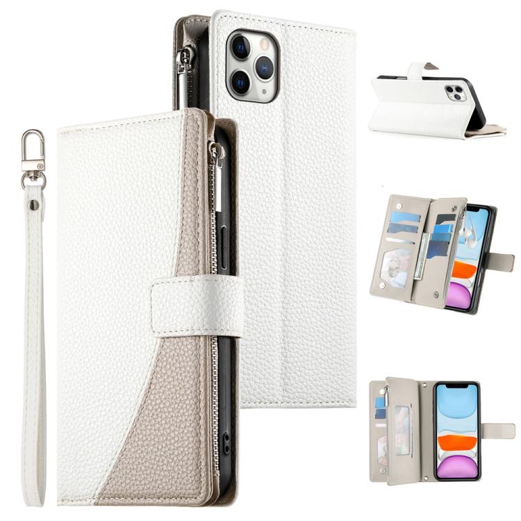 Stitching Multi-card Zipper Wallet Leather Phone Case with Short Strap, For iPhone 11 Pro Max, For iPhone 11, For iPhone 11 Pro, For iPhone X / XS