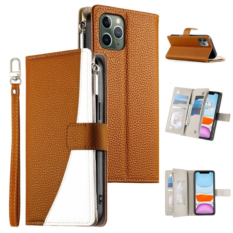 Stitching Multi-card Zipper Wallet Leather Phone Case with Short Strap, For iPhone 11 Pro Max, For iPhone 11, For iPhone 11 Pro, For iPhone X / XS