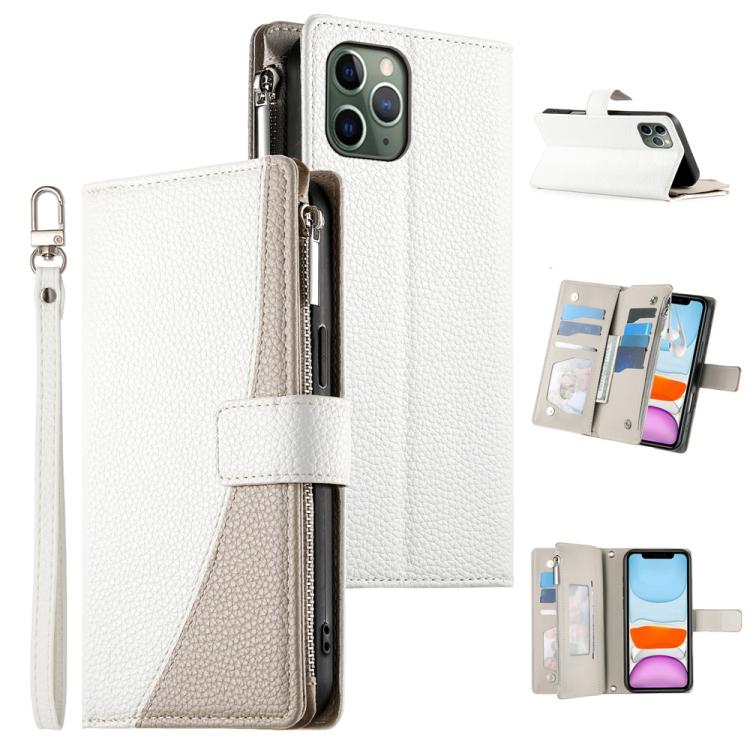 Stitching Multi-card Zipper Wallet Leather Phone Case with Short Strap, For iPhone 11 Pro Max, For iPhone 11, For iPhone 11 Pro, For iPhone X / XS