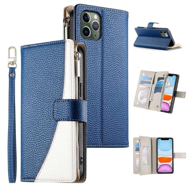 Stitching Multi-card Zipper Wallet Leather Phone Case with Short Strap, For iPhone 11 Pro Max, For iPhone 11, For iPhone 11 Pro, For iPhone X / XS