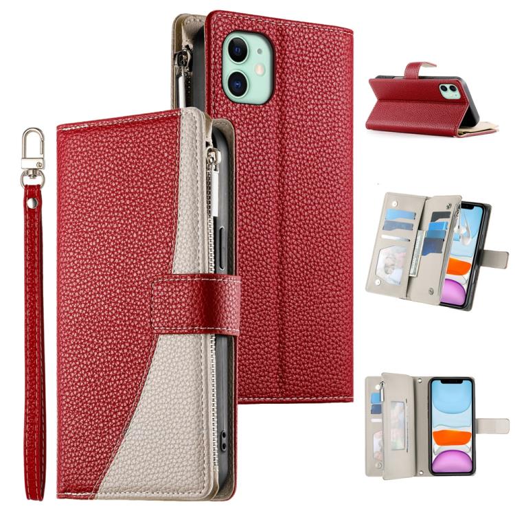 Stitching Multi-card Zipper Wallet Leather Phone Case with Short Strap, For iPhone 11 Pro Max, For iPhone 11, For iPhone 11 Pro, For iPhone X / XS