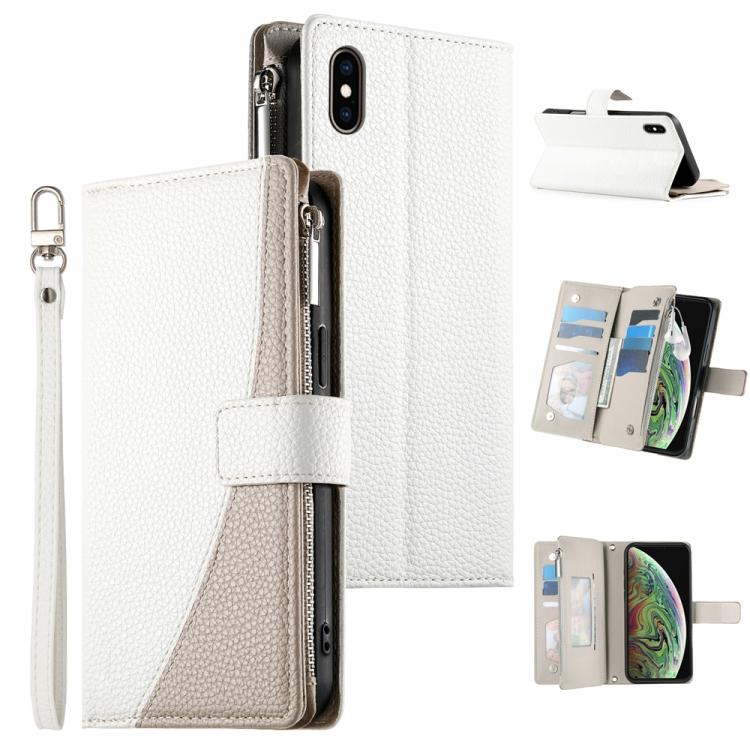 Stitching Multi-card Zipper Wallet Leather Phone Case with Short Strap, For iPhone XR, For iPhone XS Max, For iPhone 8 Plus / 7 Plus