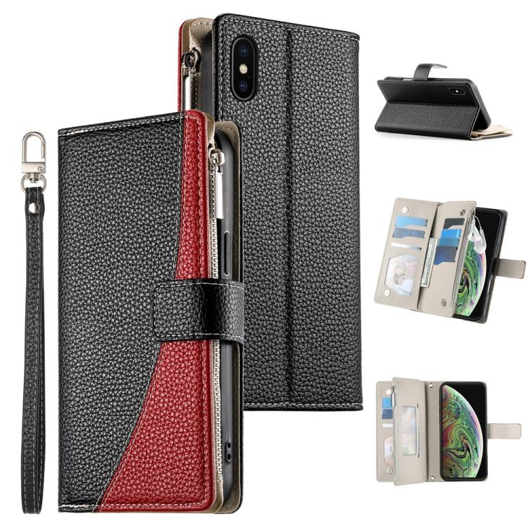 Stitching Multi-card Zipper Wallet Leather Phone Case with Short Strap, For iPhone 11 Pro Max, For iPhone 11, For iPhone 11 Pro, For iPhone X / XS